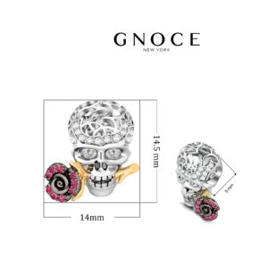 GNOCE "Skull Love Rose Charm Bead Sterling Silver Skull Charm With CZs fit for Bracelet/Necklace Christmas Charm Gift For Wife Girlfriend Skull Lovers