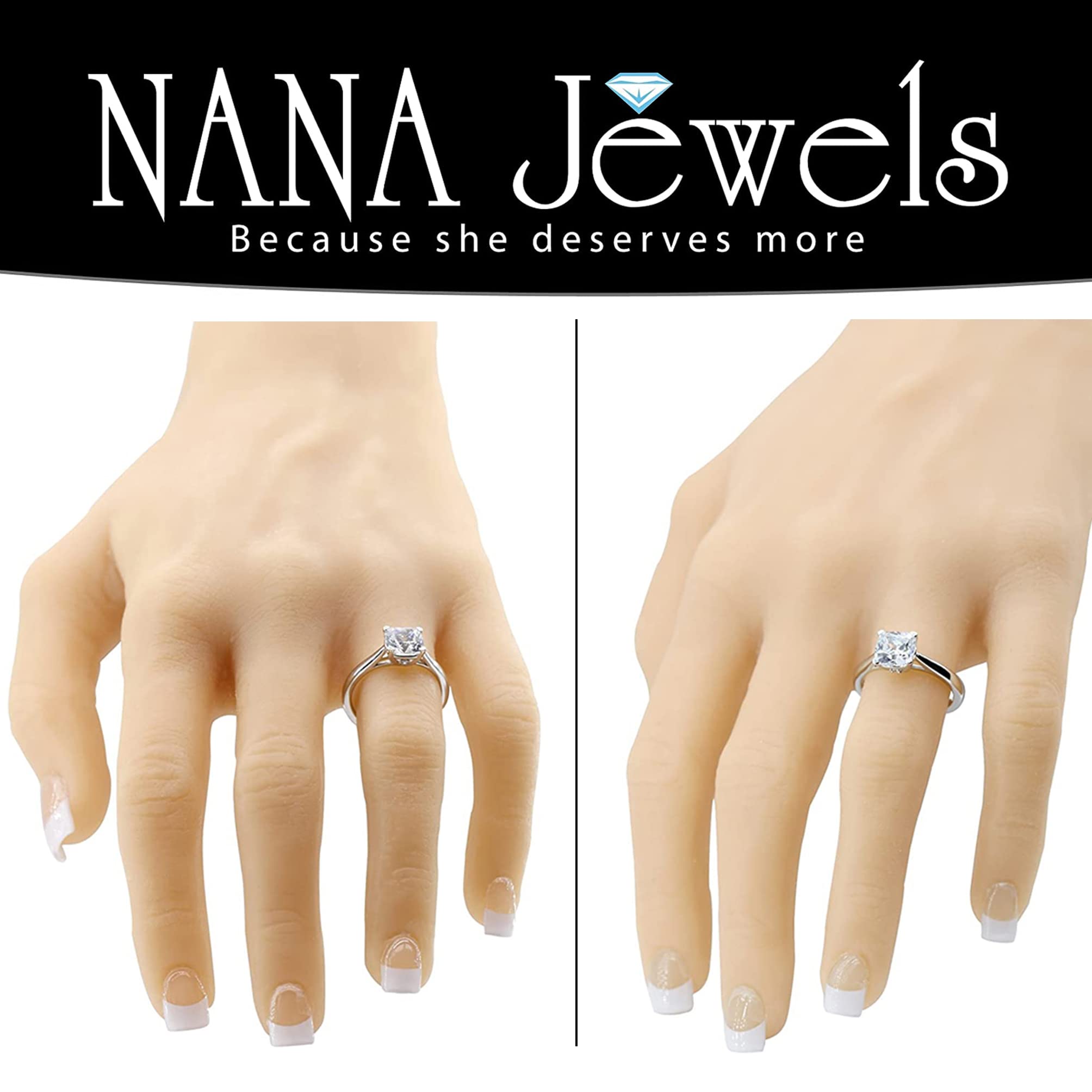 NANA Jewels Cushion Cut CZ Lucita Cubic Zirconia Engagement Ring Solitaire, 7.0mm 2.00ct Platinum Plated Size 7.5