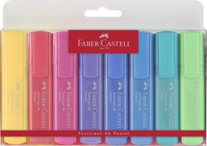 faber-castell pastel highlighter set - 8 chisel tip highlighter pens in assorted pastel colors, multi (fc154609)