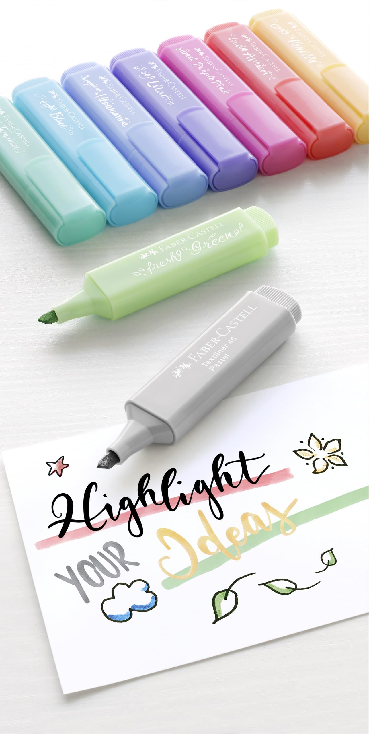 Faber-Castell Pastel Highlighter Set - 8 Chisel Tip Highlighter Pens in Assorted Pastel Colors, Multi (FC154609)