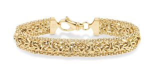 miabella italian 18k gold over sterling silver byzantine beaded mesh link chain bracelet for women 925 handmade in italy (7.00 inch)