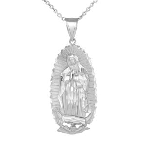 sterling silver blessed our lady of guadalupe miraculous medal pendant necklace (1.2"), 18"