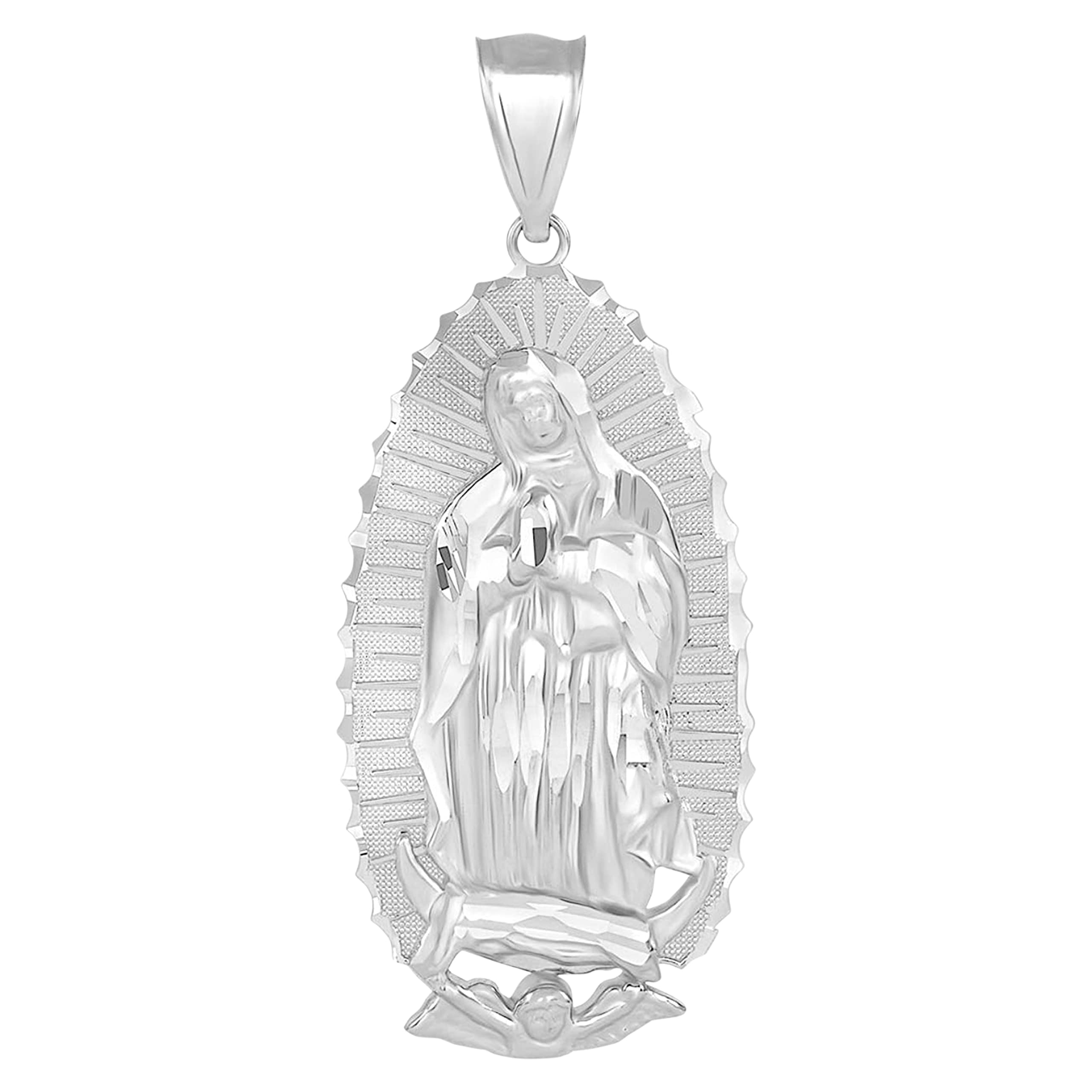 Claddagh Gold .925 Sterling Silver 1-1/5" Our Lady of Guadalupe Immaculate Conception Catholic Pendant