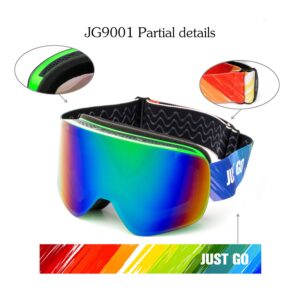 JUST GO Ski Goggles for Skiing Dual-Layer Anti-Fog 100% UV Protection lens Snowboard Goggles, Green Frame/Green Revo Lens (VLT 23.8%)