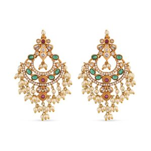 tarinika antique gold plated ehimay drop earrings with guttapusalu design - indian earrings for women | perfect for ethnic occasions | traditional south indian jewelry | 1 year warranty*