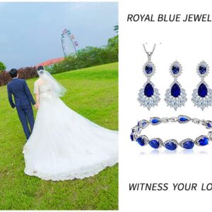 GZJY water drop shape jewelry set royal blue crystal bracelet necklace earrings for women (Blue)