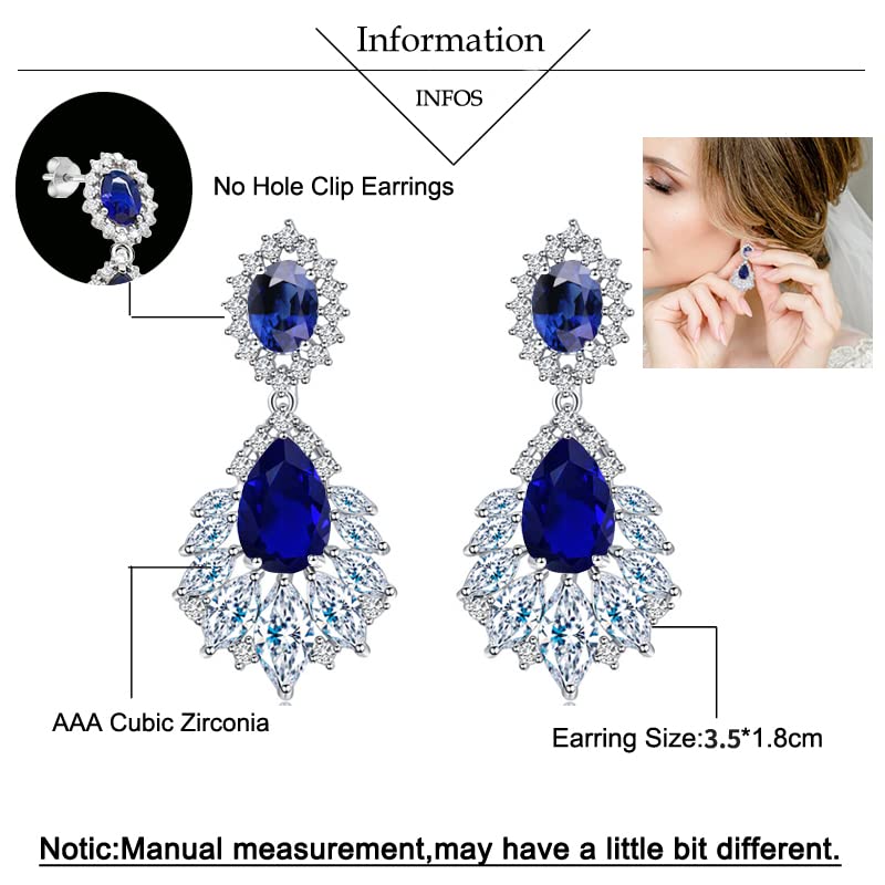 GZJY water drop shape jewelry set royal blue crystal bracelet necklace earrings for women (Blue)