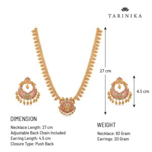 TARINIKA Antique Gold Plated Gita Long Necklace Set with Peacock Design - Indian Jewelry Sets for Women | Perfect for Ethnic Occasions | Traditional South Indian Necklace | 1 Year Warranty*