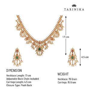 TARINIKA Gold-plated Brass Premal Antique Indian Jewelry Necklace Set for Women | Indian traditional | 1-Year Warranty | CZ Stones(White,Red,Green), Metal