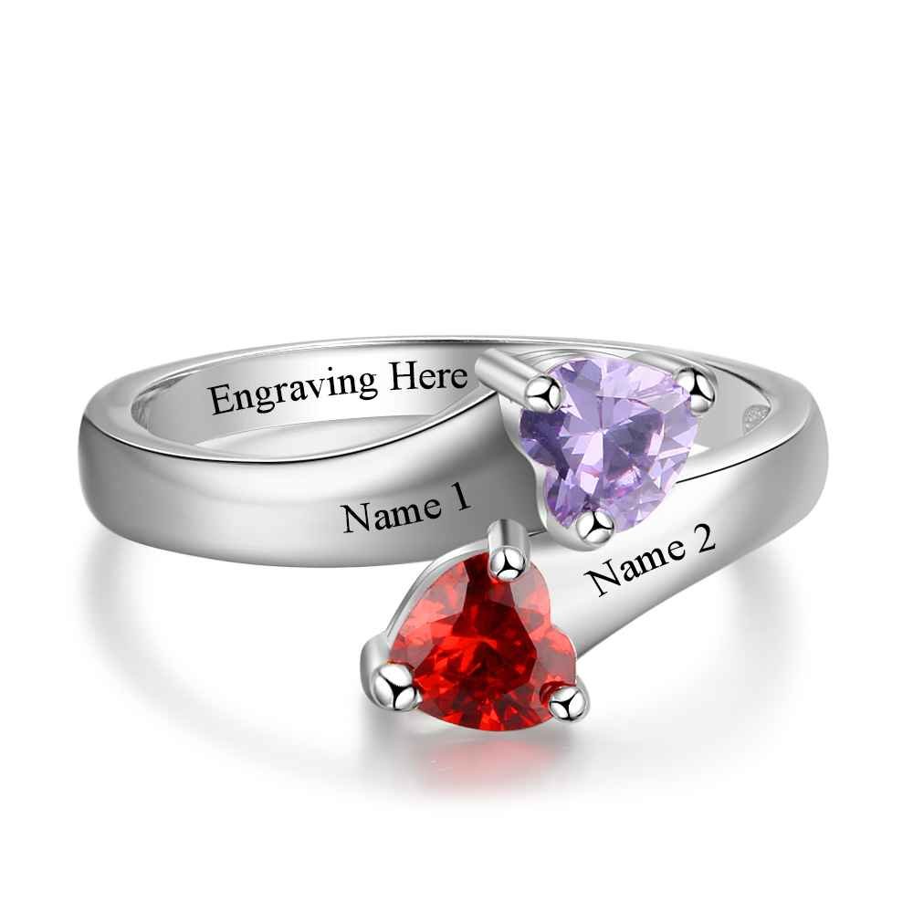 GLAMCARAT Personalized Mothers ring 2 birthstones Sterling Silver customized engraved fine jewelry for women promise ring for her name ring (sterling-silver, 8)