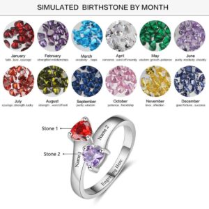 GLAMCARAT Personalized Mothers ring 2 birthstones Sterling Silver customized engraved fine jewelry for women promise ring for her name ring (sterling-silver, 8)