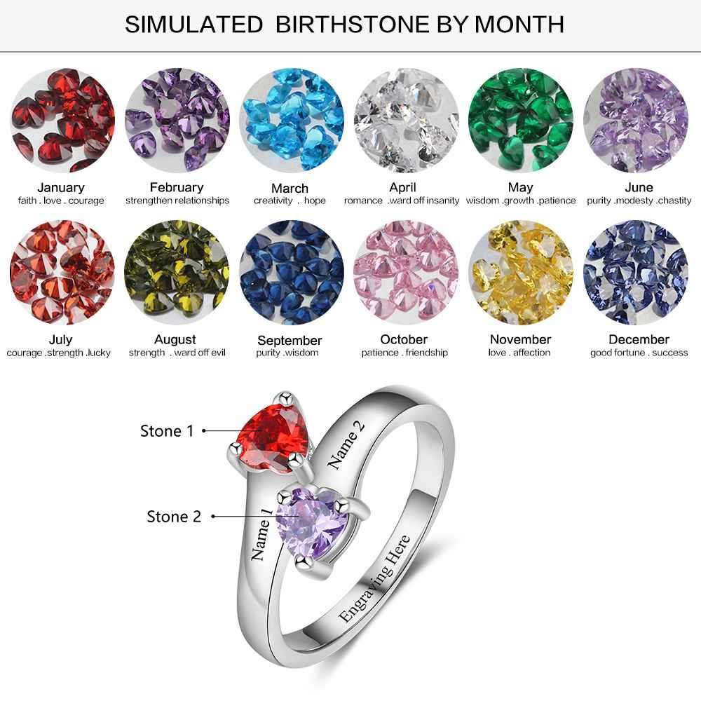 GLAMCARAT Personalized Mothers ring 2 birthstones Sterling Silver customized engraved fine jewelry for women promise ring for her name ring (sterling-silver, 8)