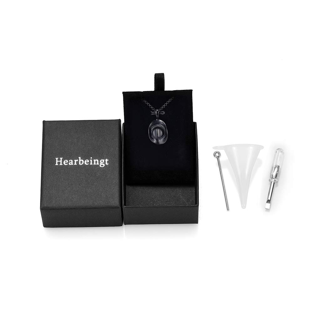 Hearbeingt Cowboy Hat Stainless Steel Cremation Urn Pendant Necklace Memorial Ash Urn Jewelry (Black)