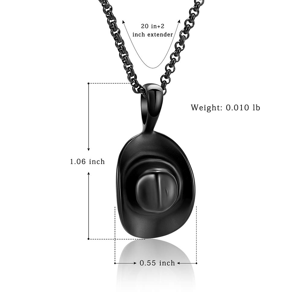 Hearbeingt Cowboy Hat Stainless Steel Cremation Urn Pendant Necklace Memorial Ash Urn Jewelry (Black)