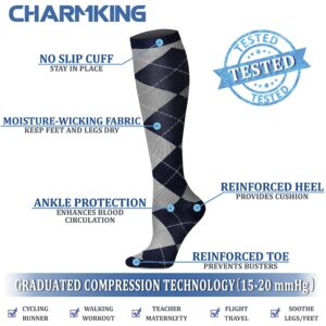 CHARMKING Compression Socks for Women & Men (8 Pairs) 15-20 mmHg Graduated Copper Support Socks are Best for Pregnant, Nurses - Boost Performance, Circulation, Knee High & Wide Calf (L/XL, Multi 18)