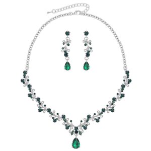 lilie&white green crystal and cz prom jewelry set with necklace and earrings for women