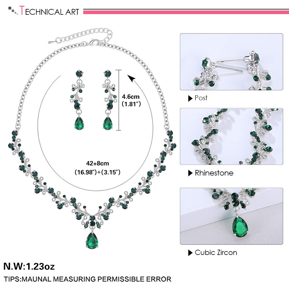 LILIE&WHITE Green Crystal and CZ Prom Jewelry Set with Necklace and Earrings for Women