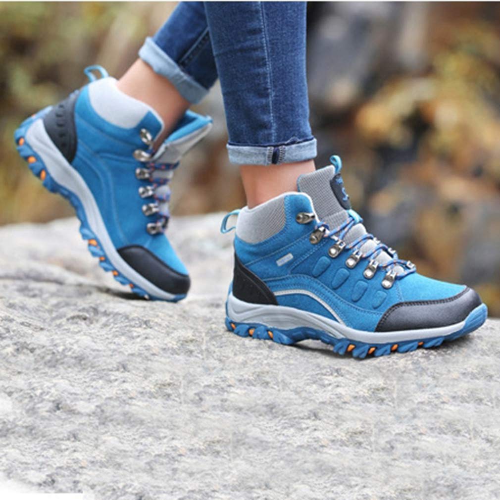 Women's Waterproof Hiking Boots Outdoor Running Trail Hiker High-top Non-Slip Casual Climbing Shoes Blue