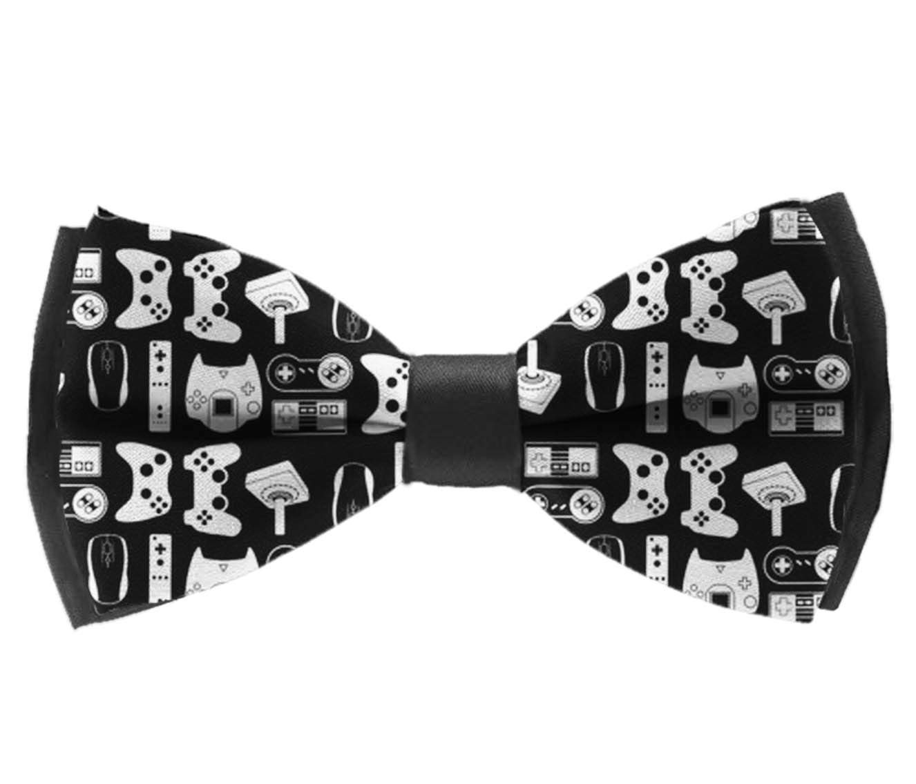 L Wright-King Mens Classic Pre Tied Satin Formal Tuxedo Bowtie Adjustable Black Video Game