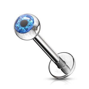 Amelia Fashion 16 Gauge L.5/16"(8mm) Inlaid Round Eyeball Monroe/Labret/Cartilage Stud 316L Surgical Steel (Choose Color) (Blue)