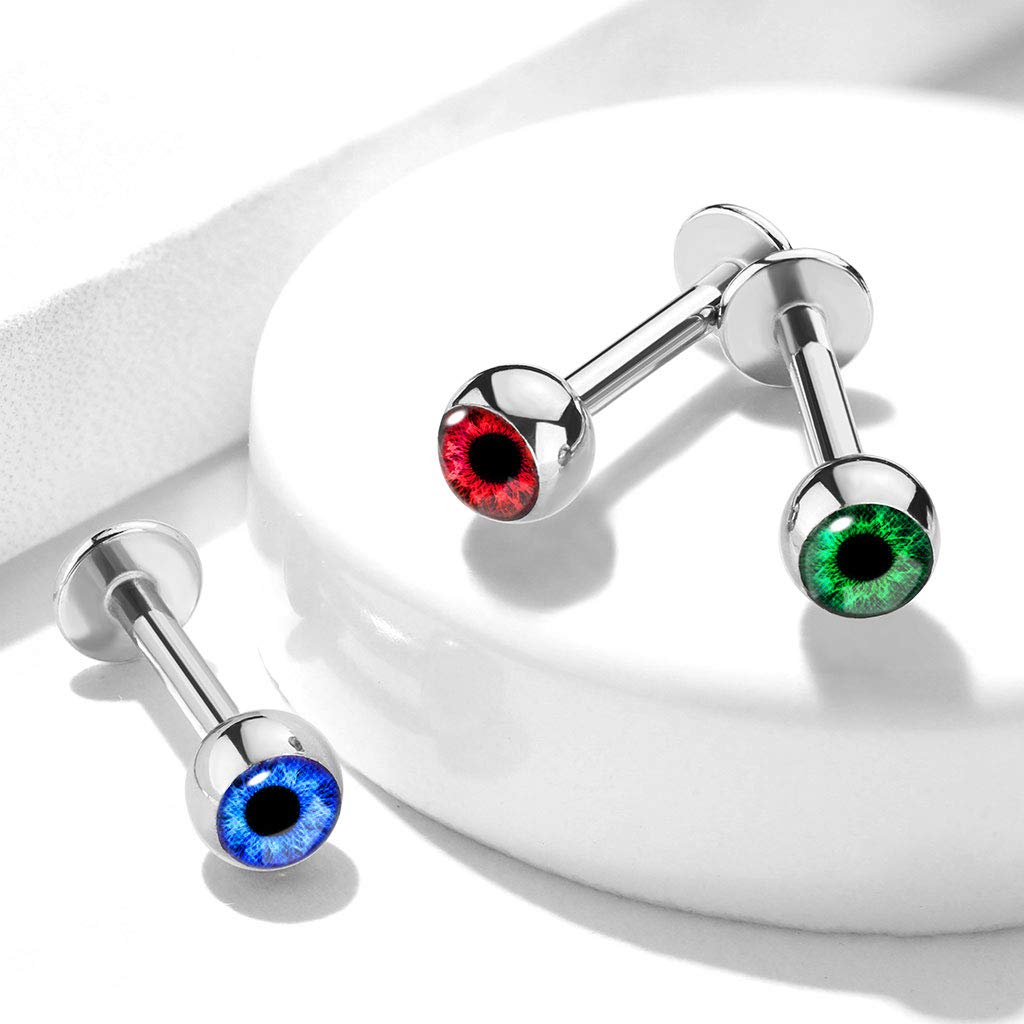 Amelia Fashion 16 Gauge L.5/16"(8mm) Inlaid Round Eyeball Monroe/Labret/Cartilage Stud 316L Surgical Steel (Choose Color) (Blue)