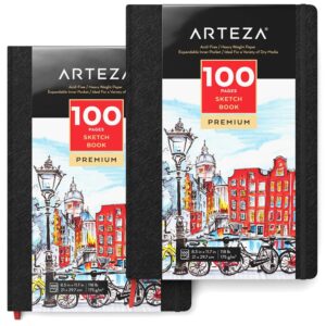 arteza hardcover sketch book 8.3x11.7 drawing pad 2 pack 100 sheets sketch pads for drawing for adults & teens