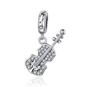 Fans of Violin Charms Beads 925 Sterling Silver Music Bead Vote Charm Fit Original Bracelet (Guitar Dangle)