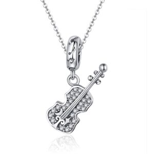 Fans of Violin Charms Beads 925 Sterling Silver Music Bead Vote Charm Fit Original Bracelet (Guitar Dangle)