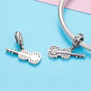 Fans of Violin Charms Beads 925 Sterling Silver Music Bead Vote Charm Fit Original Bracelet (Guitar Dangle)