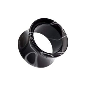 covet jewelry marble swirl acrylic double flared ear gauge tunnel plug (0 ga (8mm), black)