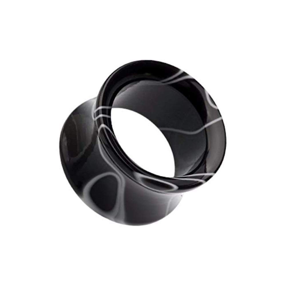 Covet Jewelry Marble Swirl Acrylic Double Flared Ear Gauge Tunnel Plug (0 GA (8mm), Black)