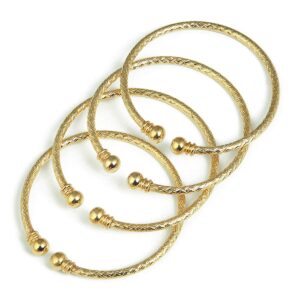 Huangshanshan India Brass 4pcs Openable Bangle Bracelet Arab Ethiopian Bangle Gold Color Dubai Africa Jewelry Gift (Gold)