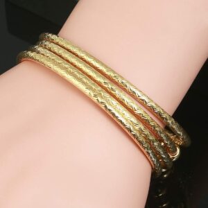 Huangshanshan India Brass 4pcs Openable Bangle Bracelet Arab Ethiopian Bangle Gold Color Dubai Africa Jewelry Gift (Gold)