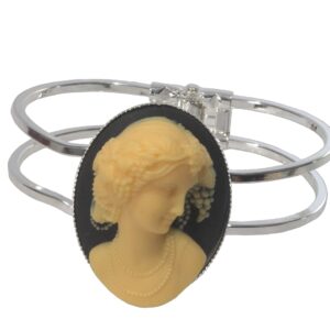 Hinged 3-D Victorian Acrylic Cameo Cabochon Silver Plated Bangle Bracelet + GIFT BAG