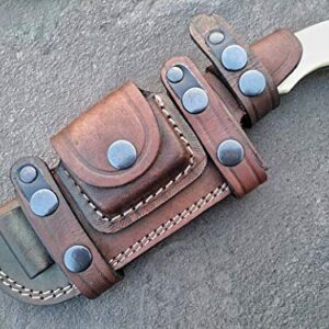 Ottoza Tracker Knife & Bone Handle - Damascus Hunting Knife - Horizontal Carry Knife Sheath 115