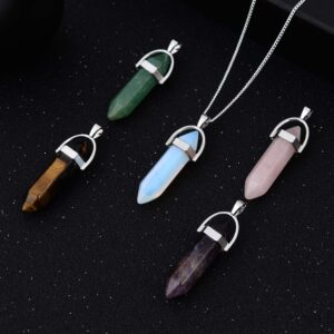 JXMYBA 5pcs Crystal Necklace Hexagonal Pendant Gemstone Chakra Healing stone Crystal Jewelry for Women Girls Men Birthday Gifts…