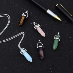 JXMYBA 5pcs Crystal Necklace Hexagonal Pendant Gemstone Chakra Healing stone Crystal Jewelry for Women Girls Men Birthday Gifts…