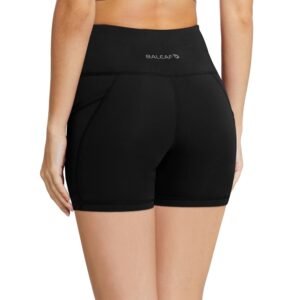 BALEAF Biker Shorts Women Yoga Gym Workout Spandex Running Volleyball Tummy Control Compression Shorts with Pockets 5" Black XXXL