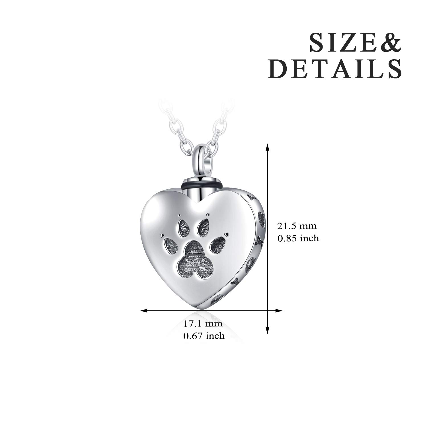 WINNICACA Cremation Jewelry Pet Urn Keepsake Necklace Sterling Silver Heart Urn Necklaces for Ashes for Dog Cat Paw w/Funnel Filler Kit