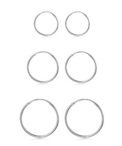 sllaiss 3 pairs 925 sterling silver small hoop earrings for women men round endless hoop earrings set lightweight 10mm 15mm 20mm (set 1：10mm 15mm 20mm)