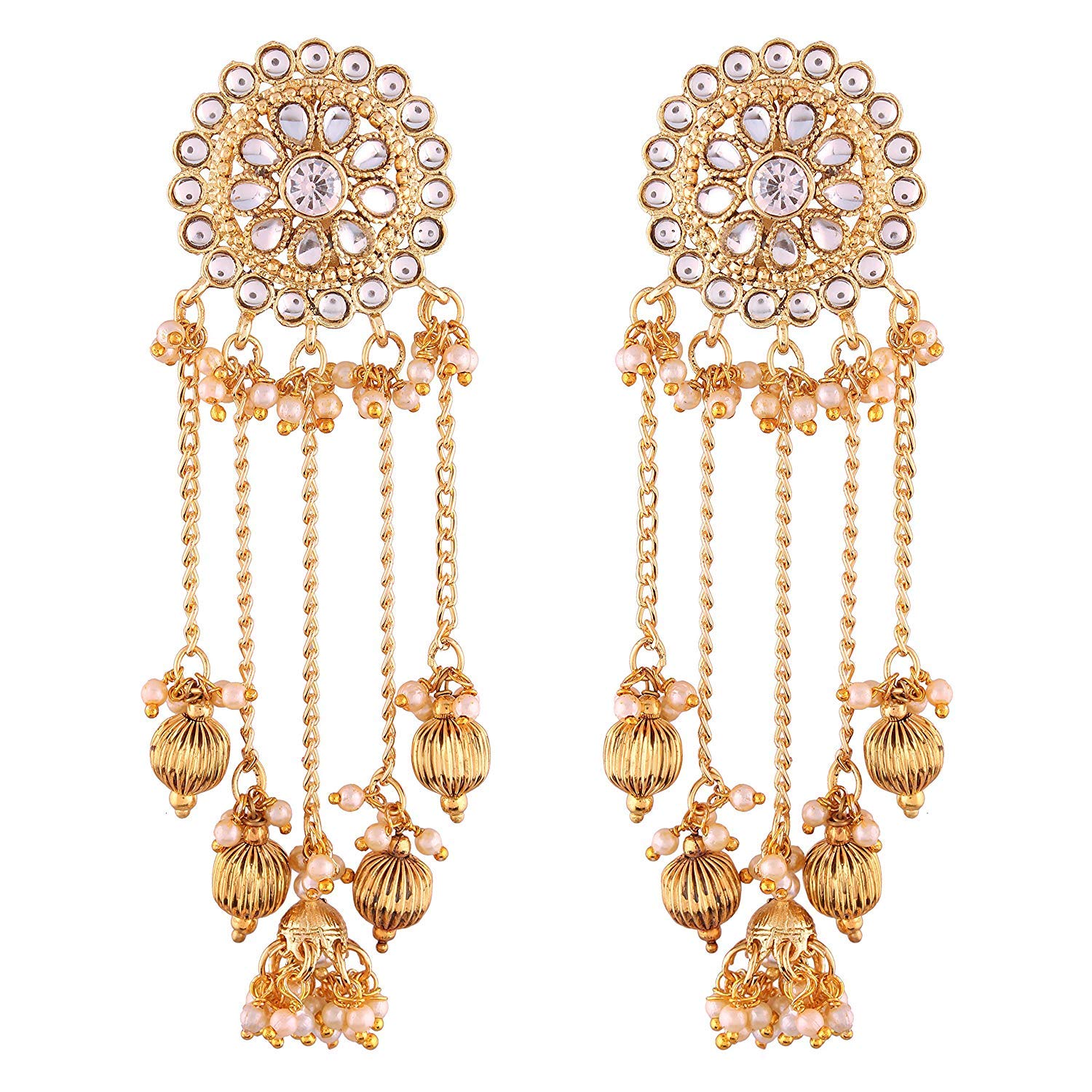 Aheli Dangle Earrings with Tassel Faux Kundan Embellishment Indian Fashion Ethnic Wedding Party Bollywood Jewelry for Women