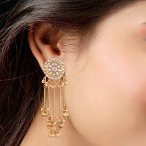 Aheli Dangle Earrings with Tassel Faux Kundan Embellishment Indian Fashion Ethnic Wedding Party Bollywood Jewelry for Women