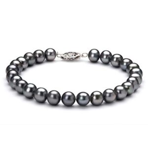 Black 6-7mm AA Quality Freshwater 925 Sterling Silver Cultured Pearl Bracelet For Women-7 in length