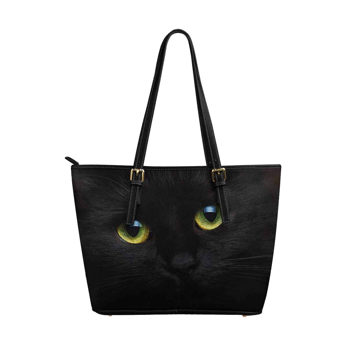 InterestPrint Custom PU Leather Totes Top Handle Casual Shoulder Bags Muzzle of a Black Cat Closeup