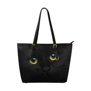 InterestPrint Custom PU Leather Totes Top Handle Casual Shoulder Bags Muzzle of a Black Cat Closeup