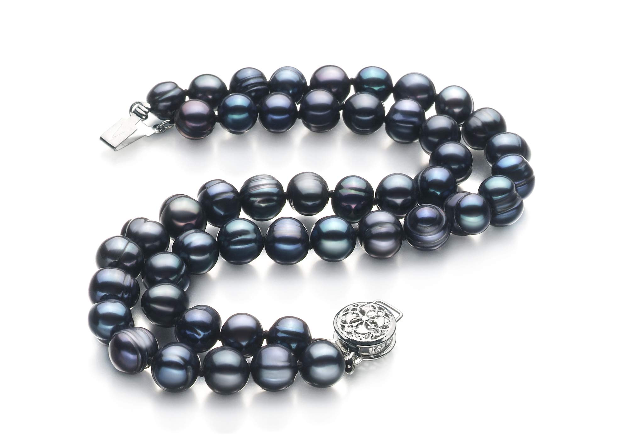 Lavinia Black 6-7mm Double Strand A Quality Freshwater 925 Sterling Silver Cultured Pearl Bracelet-8 in length