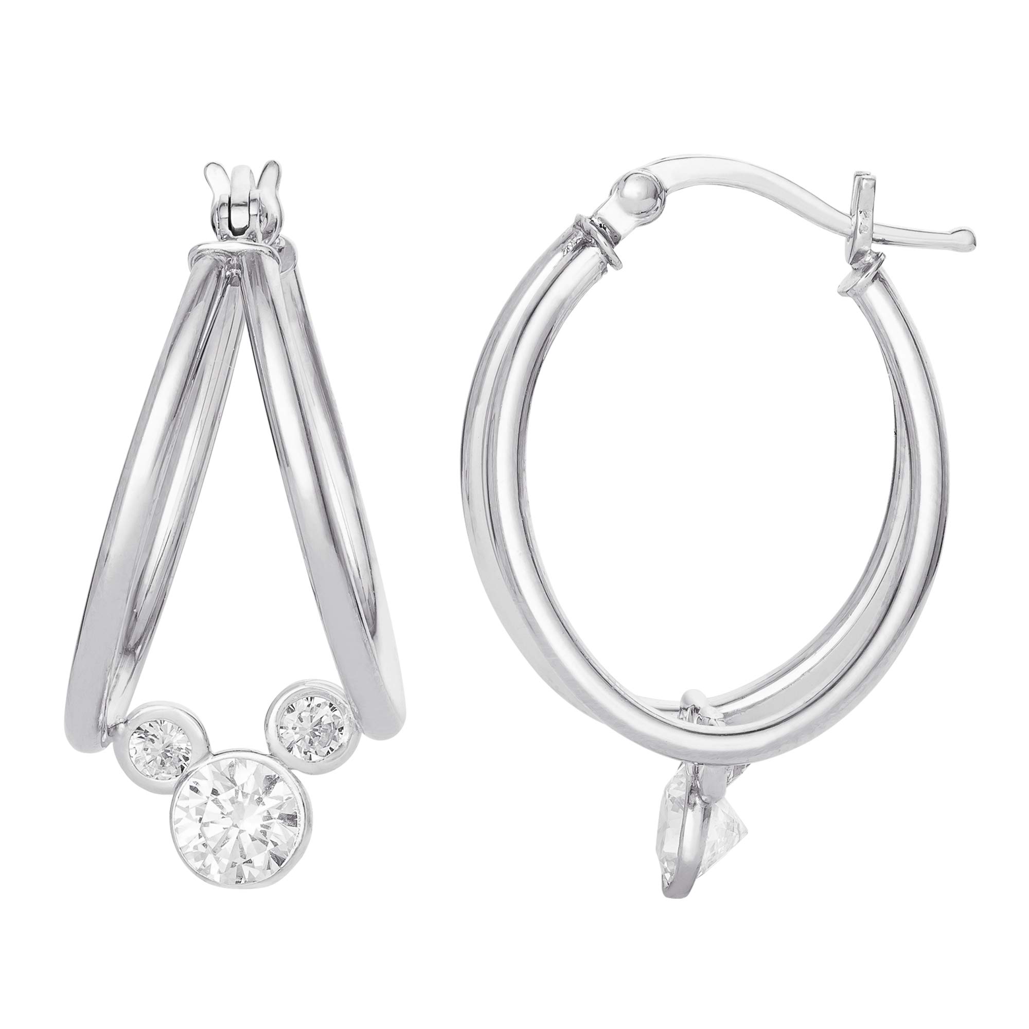 Disney Mickey Mouse Captured Hoop Earrings Sterling Silver Cubic Zirconia Jewelry for Women