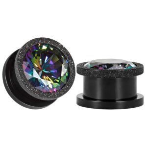 kubooz ear plug tunnel gauge stretcher piercing colorful zircon center black stainless steel screw 2g