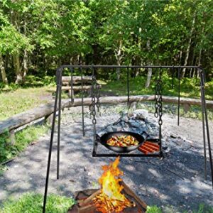 Bruntmor Grill Swing Campfire Cooking Stand BBQ Grill for Cookware & Dutch Oven Adjustable Collapsible Legs with Hooks & Accessories & Carrying Case Black