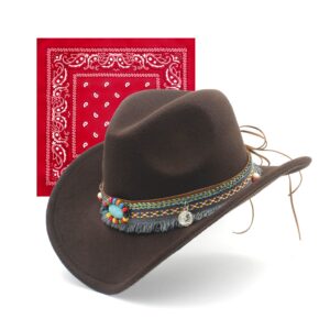 SAJUZEN Kids Cowboy Hat Felt Wide Brim Western Toddler Cowgirl Hat for Girls and Boys Sun Hat